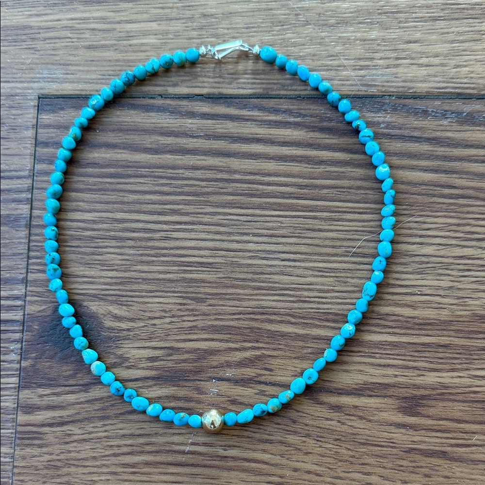 Genuine Turquoise Necklace with Gold Detail 16”
